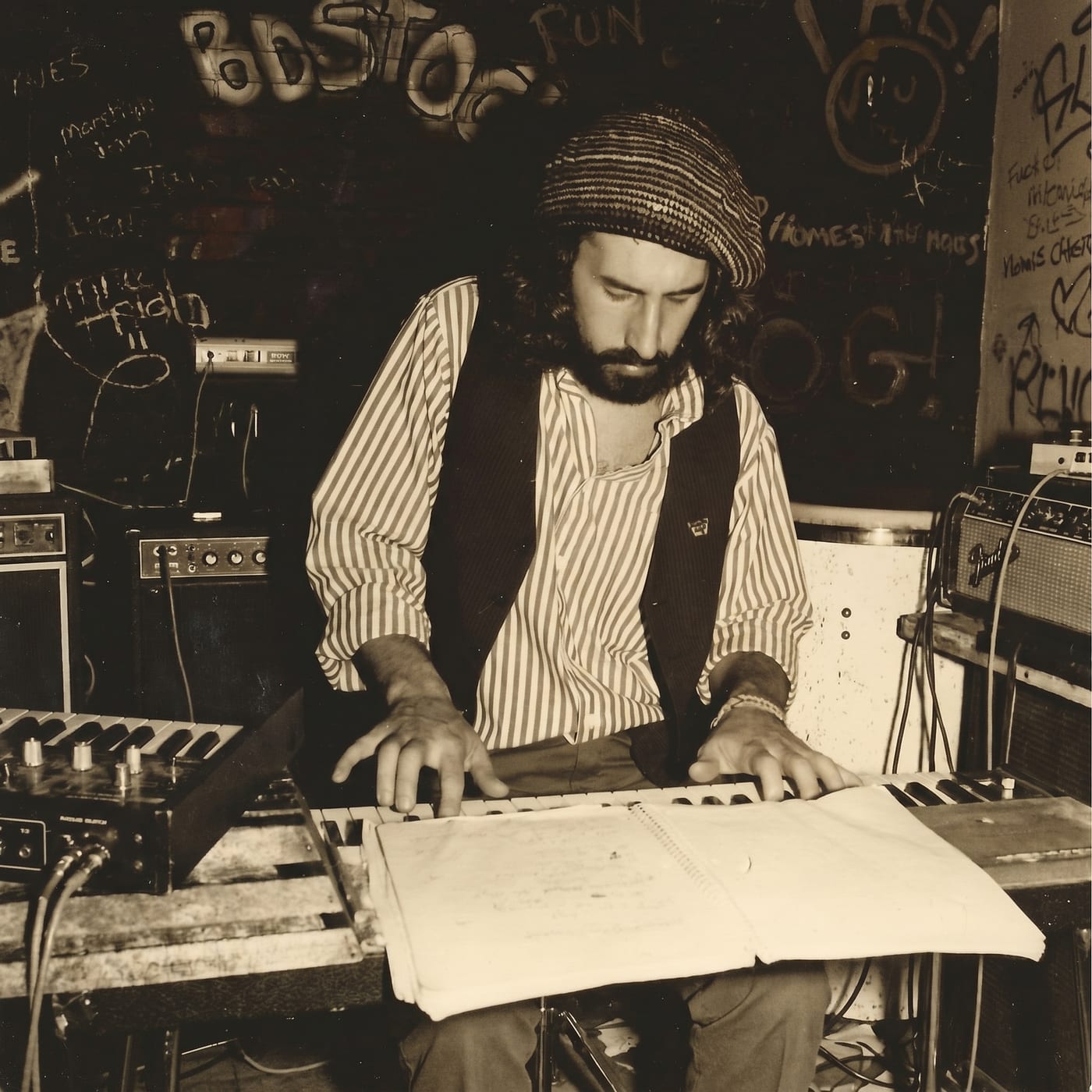 A young Jon Wolf playing keyboards